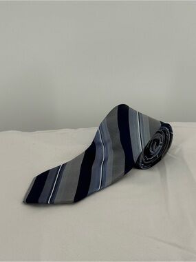 Silk Striped Neck Tie - Navy and Gray